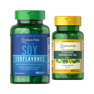 Combo SOY ISOFLAVONES 120 viên & Dầu hoa anh thảo EPO Evening Primrose oil 100v cân bằng nội tiết, đẹp da Puritan Pride