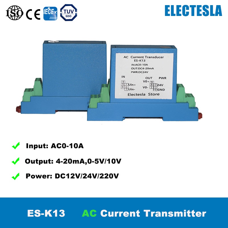 Cảm biến dòng điện Hall AC 1A 5A 10A Bộ phát giám sát tín hiệu dòng điện 4 đến 20ma 0-10V -10-10V Đầ