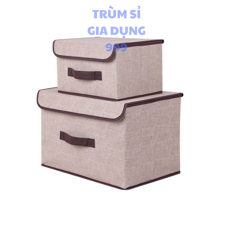 set 2 túi đựng đồ 1 lớn 1 nhỏ, Set 2 hộp vải đựng, đồ dùng đa năng khung giấy cứng phong cách Hàn Quốc, túi vải đựng đồ