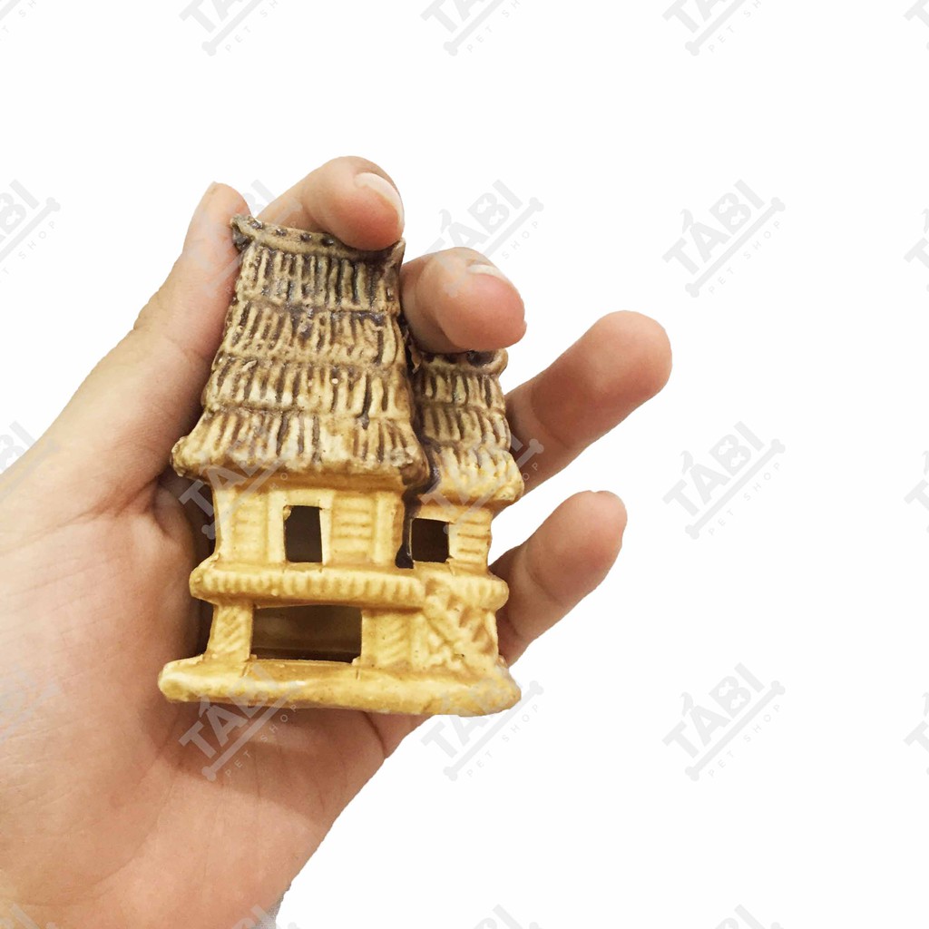 [NHẬN QUÀ KHI MUA ĐƠN 39K] [Tiểu Cảnh] Nhà Lá 2 Mái Nhỏ Size 5x3x9 Dùng Trang Trí Hồ Cá