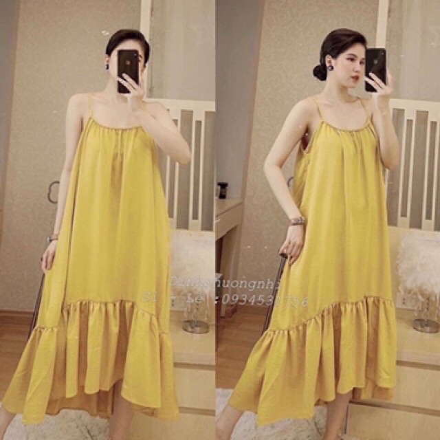 Váy maxi 2 dây đuôi cá vạt chất đũi 3 màu siêu xinh