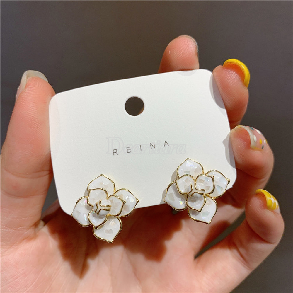 Bông tai mạ bạc 925 hình hoa trà phong cách Hàn Quốc