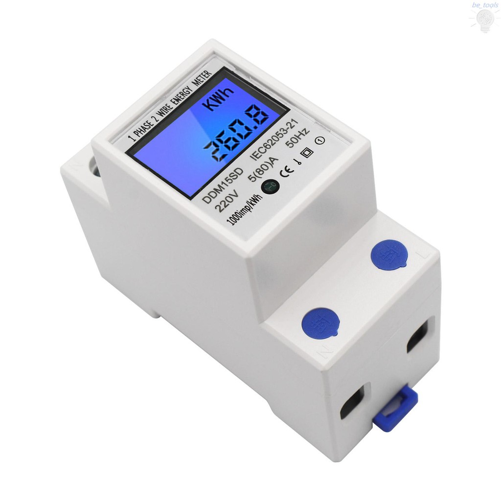 bet-Single Phase DIN-Rail Energy Meter 5-80A 220V 50Hz Electronic KWh Meter with LCD Backlight Digital Display DDM15SD