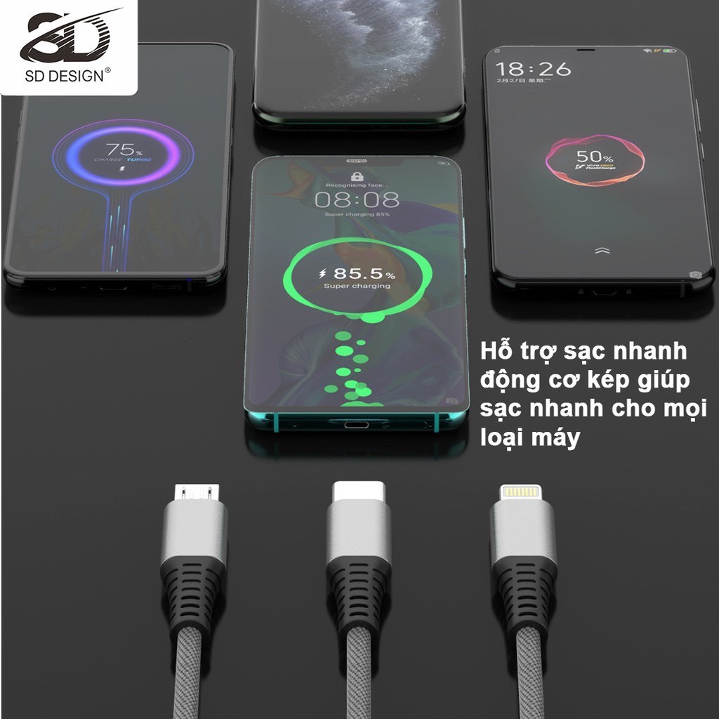 Cáp sạc nhanh iphone SD DESIGN M12s dài 2m sạc siêu nhanh, siêu bền bảo hành 12 tháng - vincase