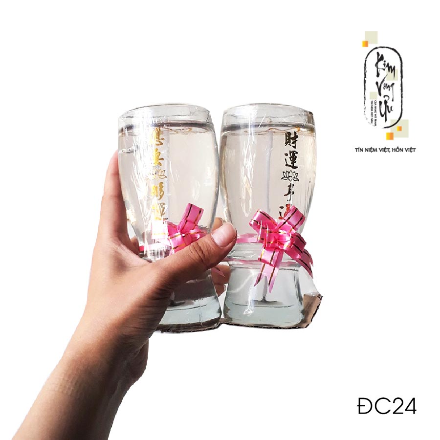 Đèn cầy ly cúng Nơ Hồng Viền Đỏ / Không Viền  ĐC24 cao 14.5 cm