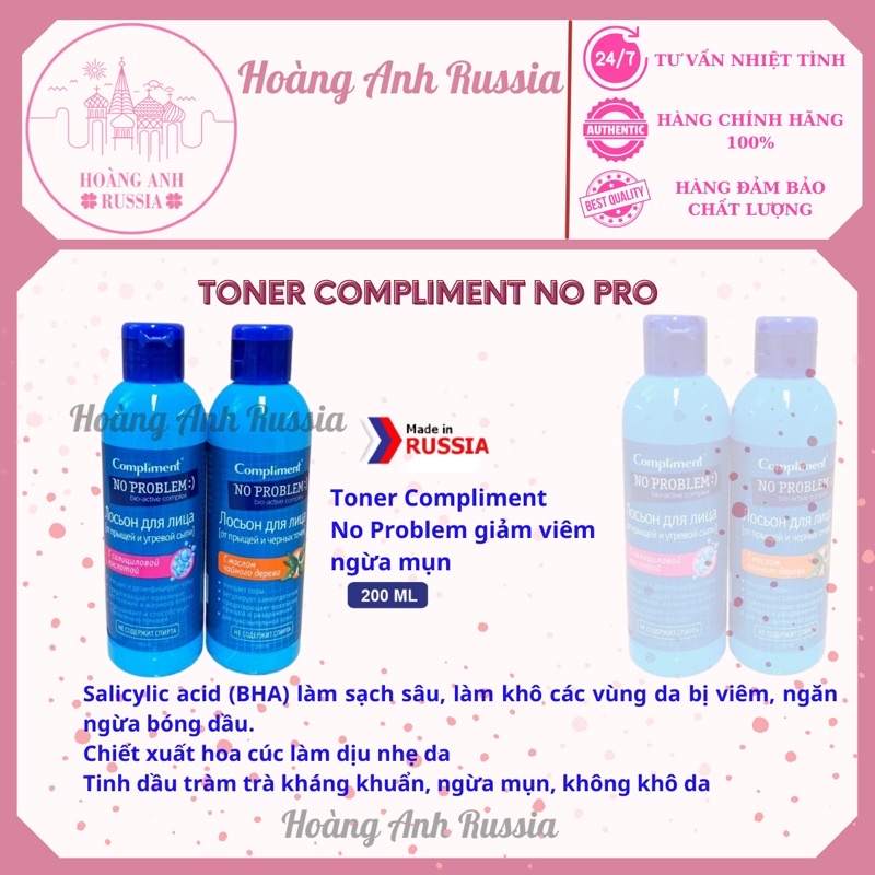 Toner da dầu mụn NO PROBLEM compliment chứa BHA Salicylic Acid, Tea tree