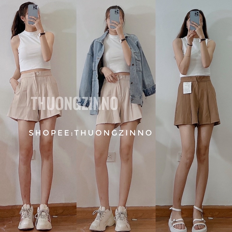 Quần sooc giả váy xếp li Quần đùi lưng cao tôn dáng