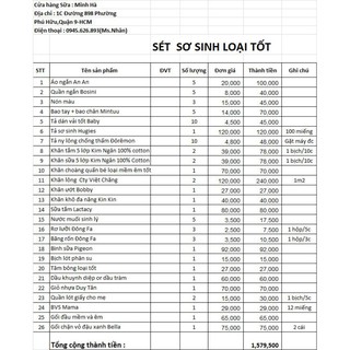 Combo sét đồ sơ sinh trọn gói loại tốt