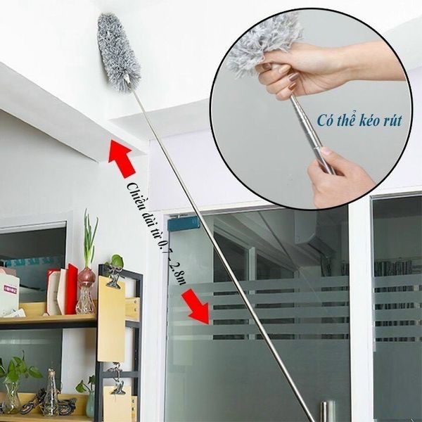 Chổi Quét Trần Bằng Sợi Vải Siêu Nhỏ Inox Cán Dài Cao Cấp Đầu Chổi Bẻ Cong Linh Hoạt