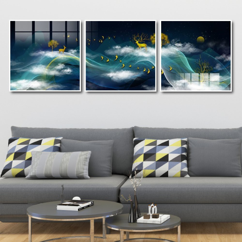 HCM Bộ 3 Tranh phong cảnh  Canvas giá xưởng - Tranh canvas giá xưởng - Tặng kèm đinh đa năng không cần khoan tường