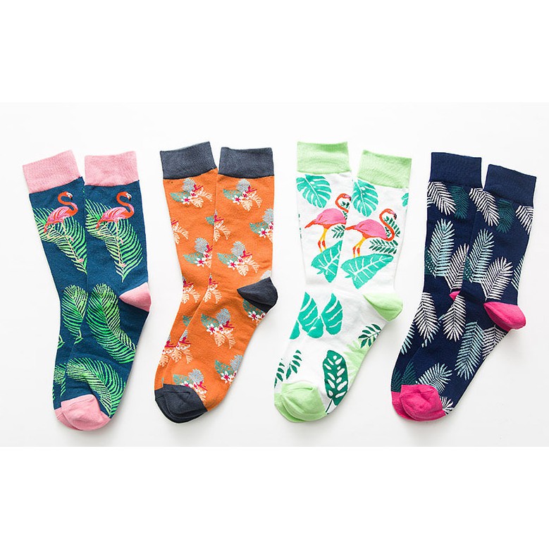 Vớ hoạ tiết nam nữ Cotton Unisex cổ cao phối hoạ tiết lá cây
