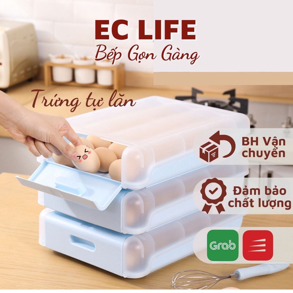 Hộp Đựng Trứng, Khay Đựng Trứng Bảo Quản Tủ Lạnh 21 Quả Có Nắp Đậy Kháng Khuẩn Tự Lăn 0512TR
