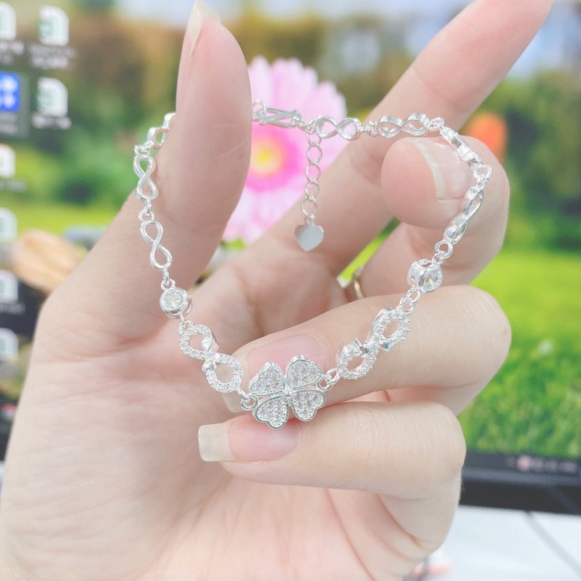 Lắc tay bạc nữ cỏ 4 lá may mắn - Trang sức bạc Evasilver