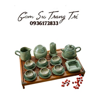 Bộ ấm chén uống trà ấm quả hồng hoa lòng chén gốm bát tràng thiết kế sang trọng tinh tế