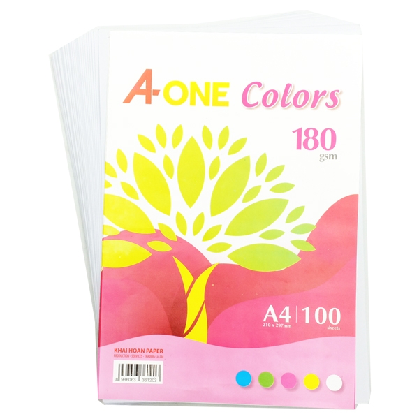 Giấy Màu Bìa Thái A-One A4 180gsm (100 Tờ) - Mẫu 4 - Màu Trắng