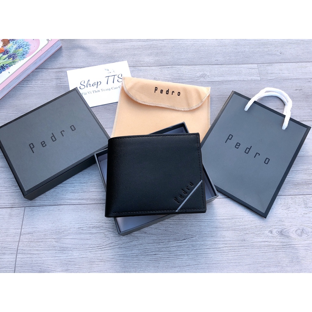Ví/Bóp Da Nam Pedro Trơn Full Hộp Kèm Túi Xách Giấy Hãng