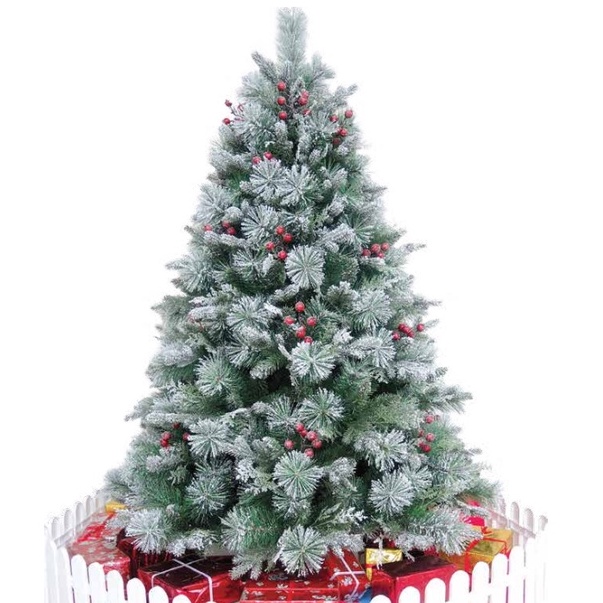 Cây thông phủ tuyết 5 loại lá gắn trái đỏ cao cấp MẪU C64