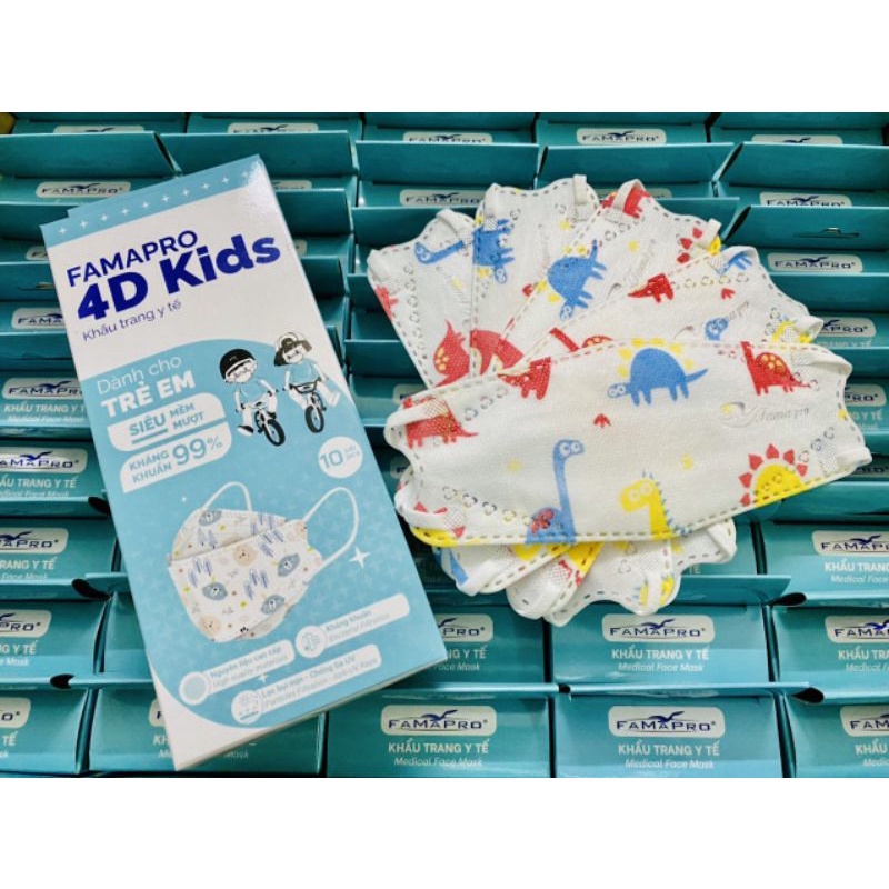 Hộp 10c khẩu trang 4D kids Famapro khẩu trang kháng khuẩn cho bé nhiều hình kf94 cho trẻ em