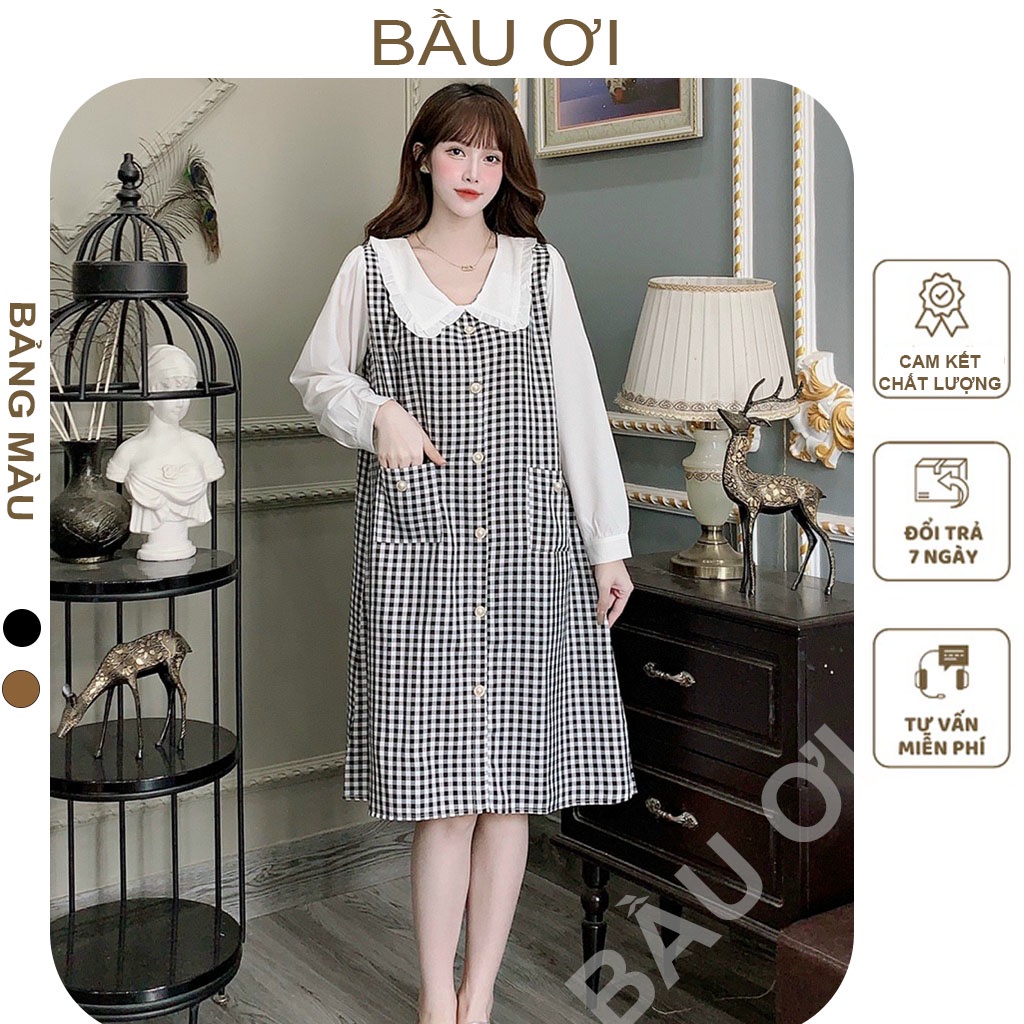 [BAUOII V124]  VÁY BẦU CÔNG SỞ THU ĐÔNG KẺ CARO CỔ SEN ĐUÔI CÁ - ĐẦM BẦU THỜI TRANG HÀNG QUỐC HÀNG THIẾT KẾ