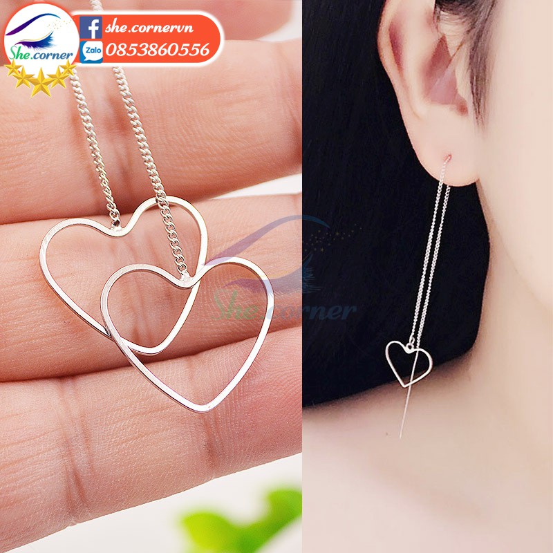 Hoa tai bông tai E227 trái tim nhiều hình ánh kim thời trang Hàn Quốc 03 mẫu