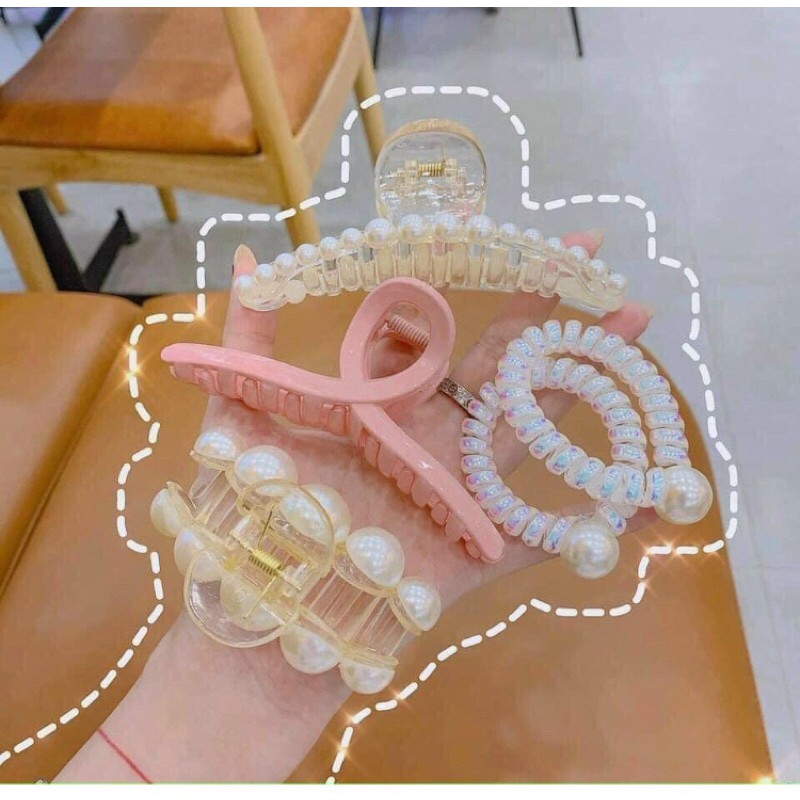 Set 5 kẹp tóc Ngọc trai điểm tô cho mái tóc siêu xinh và sang chảnh (siêu rẻ) - tặng kèm túi zip