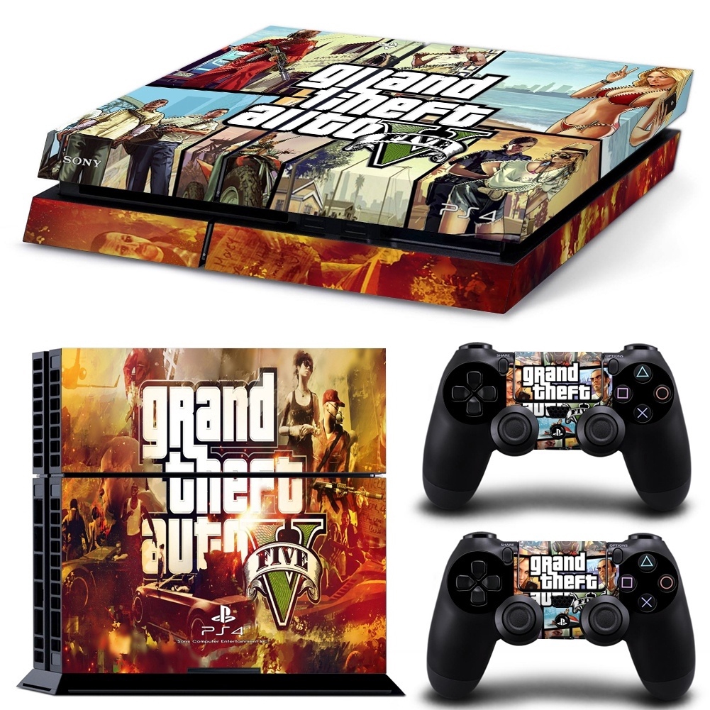 Bộ miếng dán bảo vệ tay cầm và máy chơi game PlayStation 4 hình Grand Theft Auto V đẹp mắt
