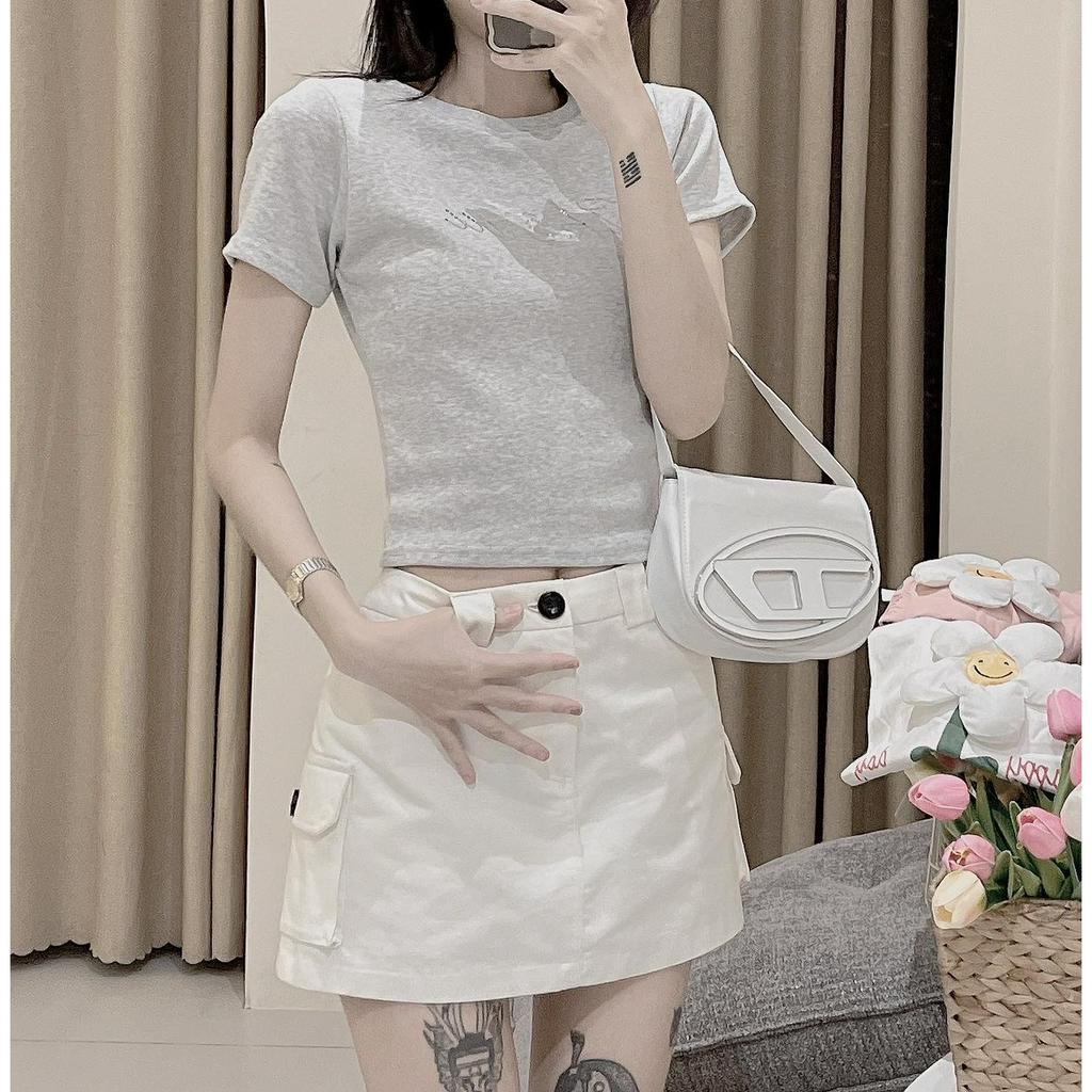 Áo croptop ngắn tay màu xám dành cho nữ phong cách hàn quốc trẻ trung cực hot xưởng sỉ nguyễn hoa