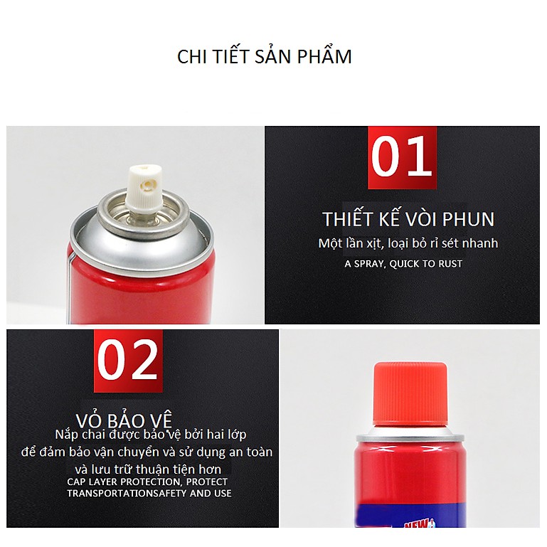 Bình Xịt Tẩy Rỉ Sét Bôi Trơn Chống Ăn Mòn Nian Run 550ml Tặng Kèm 02 MócTreo Dán Tường