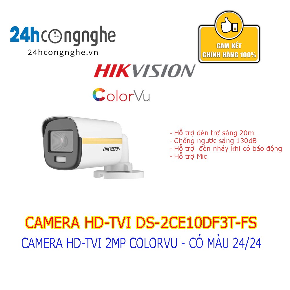 Camera HDTVI ColorVu 2MP thân trụ HIKVISION DS-2CE10DF3T-FS