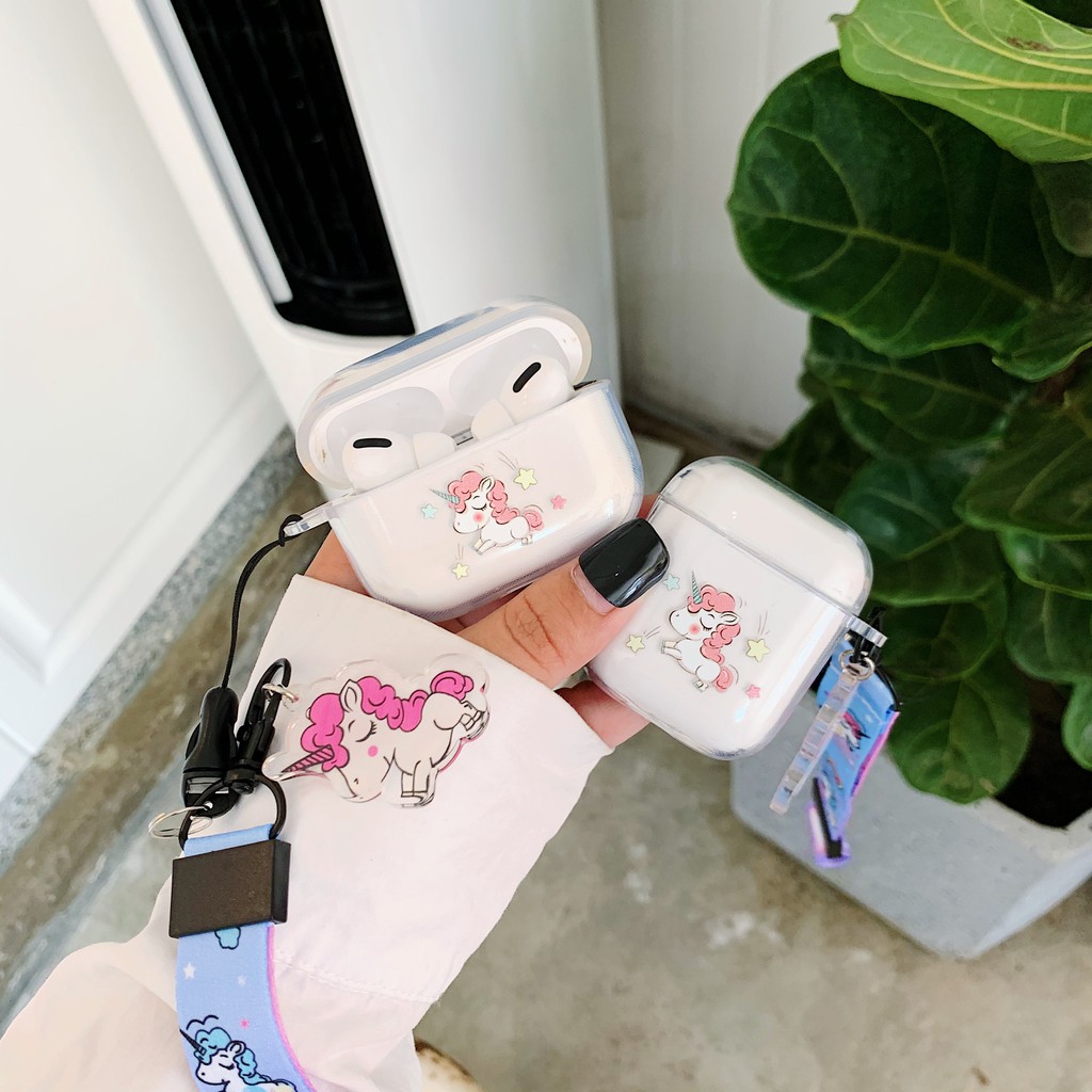 Vỏ Bảo Vệ Hộp Sạc Tai Nghe Airpods 1 / 2 / Pro Trong Suốt Họa Tiết Hello Kitty / Cinnamoroll Dễ Thương Kèm Dây Đeo