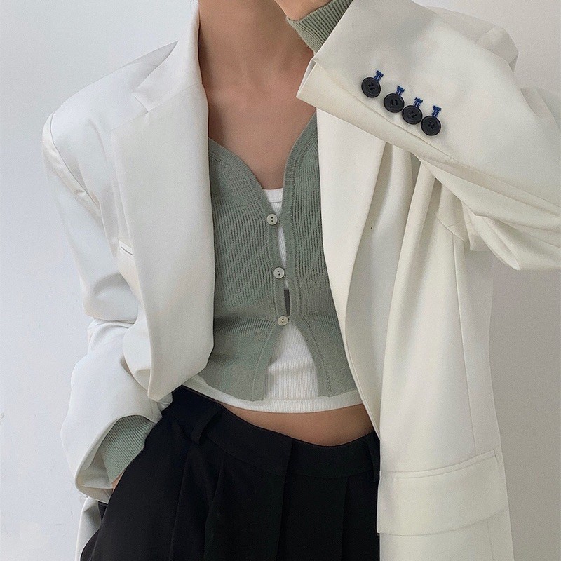 Áo croptop tay dài cổ chữ V 3 màu xinh xắn