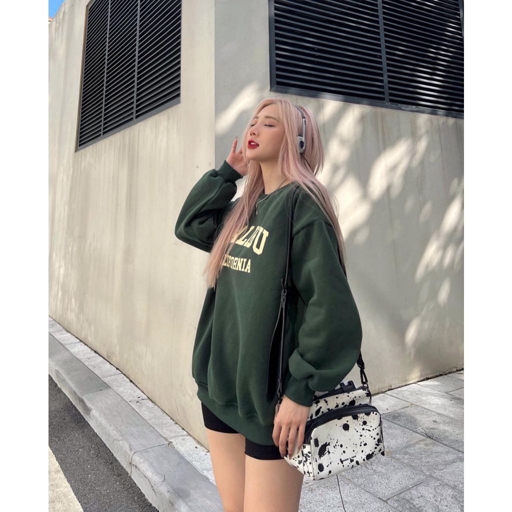 Áo sweater nỉ bông dáng rộng in chữ Mali mã 1005