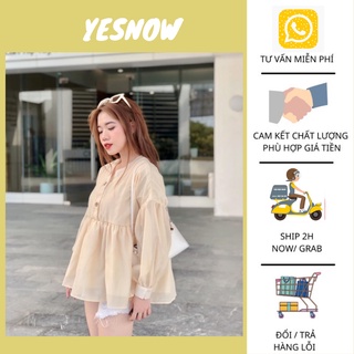 Áo sơ mi  babydoll trắng cổ V cúc nổi (hình thật/video/sẵn)