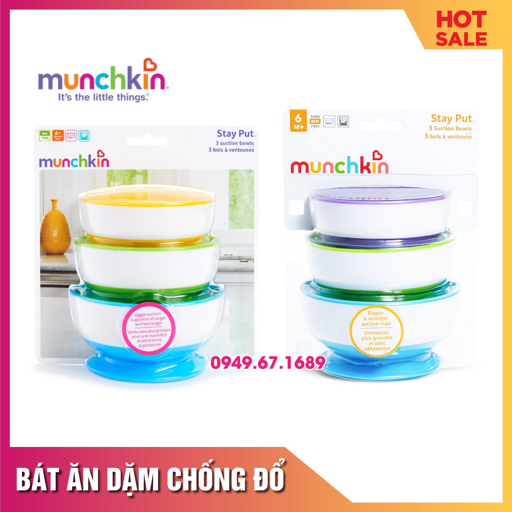 Bát ăn dặm cho bé chống đổ - Chén ăn dặm có đế hút chân không Munchkin