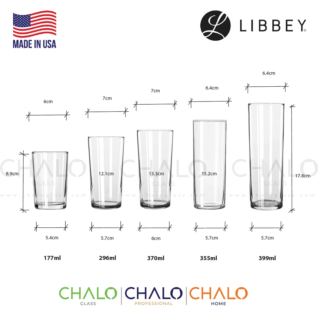 [Made in USA] Ly thủy tinh không đáy Libbey Straight Side các cỡ 177ml ~ 399ml -  51 - 53 - 58 - 96 - 115