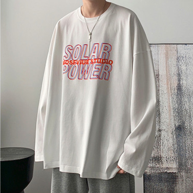 Áo thun mỏng tay dài dáng rộng in họa tiết đơn giản dễ phối đồ thời trang cho nam Size M-5XL