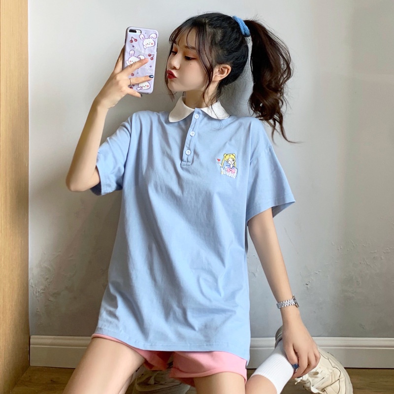 Áo Polo Nam Nữ Form Rộng Chất Thun Mềm Mát Phong Cách In Hình Thủy Thủ Mặt Trăng Xinh Xắn Hợp Thời Trang TTQ0347