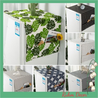 Khăn phủ tủ lạnh Ruhm Decor vải bố linen chạy pompom trắng cực yêu cho tủ lạnh 1 cánh, 2 cánh PU