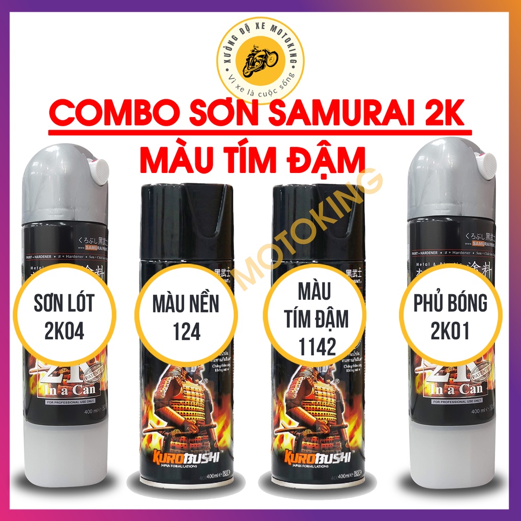 Combo SƠN SAMURAI MÀU XANH ÁNH TÍM KIM LOẠI 1143 loại 2K chuẩn quy trình độ bền 5 năm gồm 2K04 - 124- 1143 -2k01