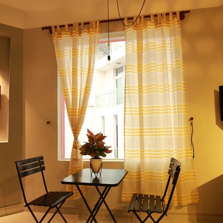 Rèm voan Nhật Bản HOME008 (YE & GREY), rèm vải vintage màu vàng/màu xám