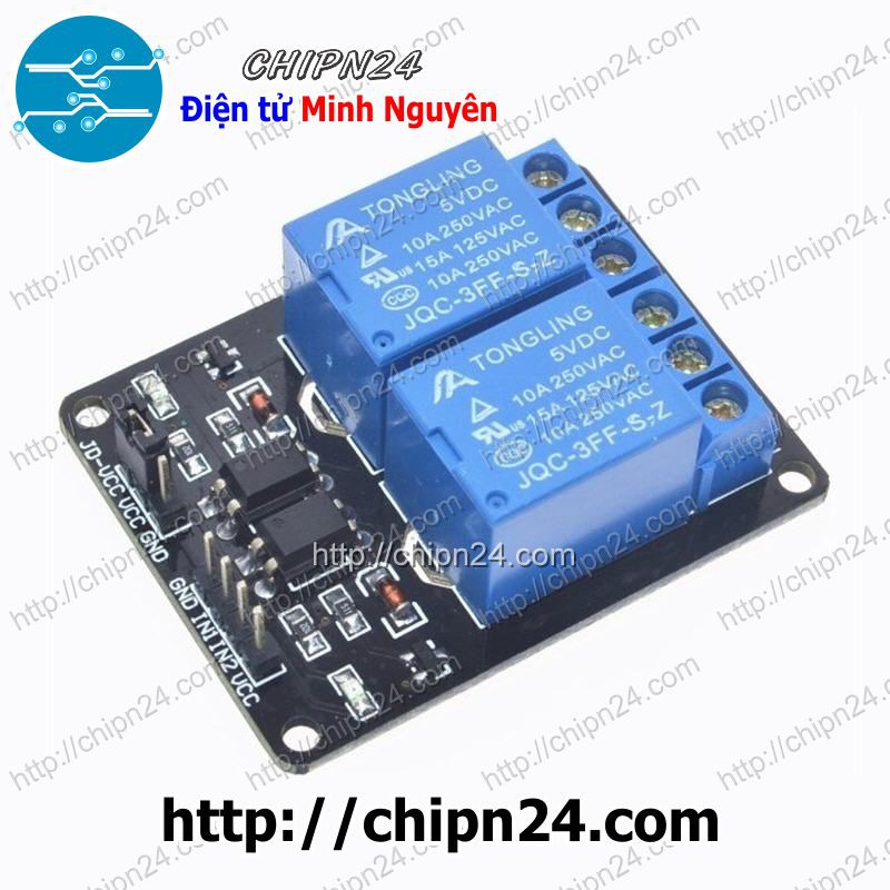 [1 CÁI] Module 2 Relay với Opto cách ly (kích thấp) (5VDC)