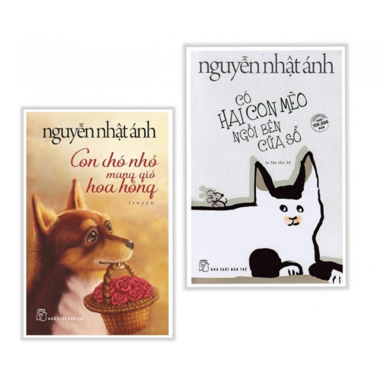 Sách Combo Có Hai Con Mèo Ngồi Bên Cửa Sổ + Con Chó Nhỏ Mang Giỏ Hoa Hồng