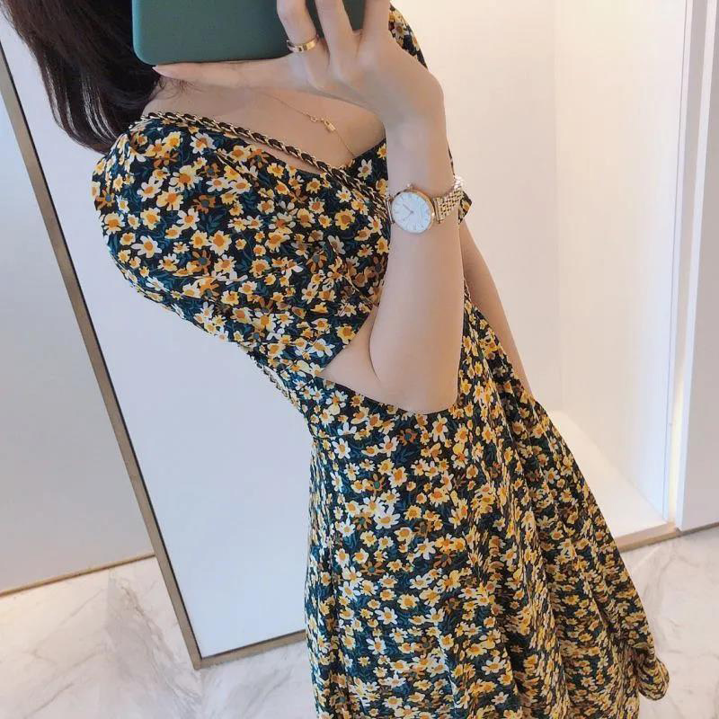 Đầm tay ngắn ZXYOUPING cổ vuông họa tiết hoa size s-xxl