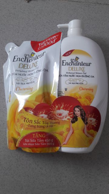 (Tặng kèm bịch 450g) Enchanteur - Sữa tắm nước hoa 900g - Charming/Sensation