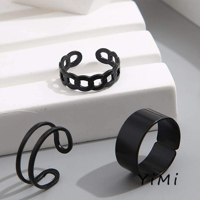 Set 3 nhẫn đeo tay từ kim loại phong cách Hip Hop cá tính cho nữ