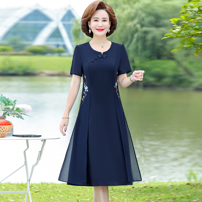 Đầm Sườn Xám Cách Tân Dáng Dài Thời Trang Cho Phụ Nữ Trung Niên 40-50 Tuổi