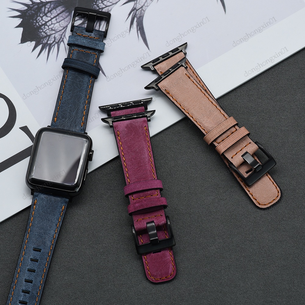 Dây Đeo Bằng Da Bò Cho Đồng Hồ Thông Minh Apple Watch 7 6 SE 45mm / 42mm / 38mm / 44mm / 40mm / 41mm iWatch 6 5 4 3 2 1