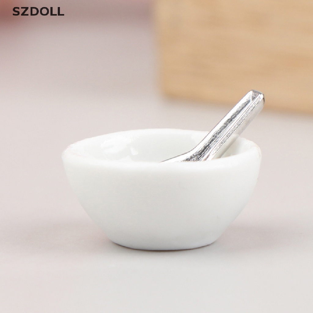 Bộ đồ chơi 4 món bát muỗng bằng gốm sứ cho nhà búp bê đồ chơi