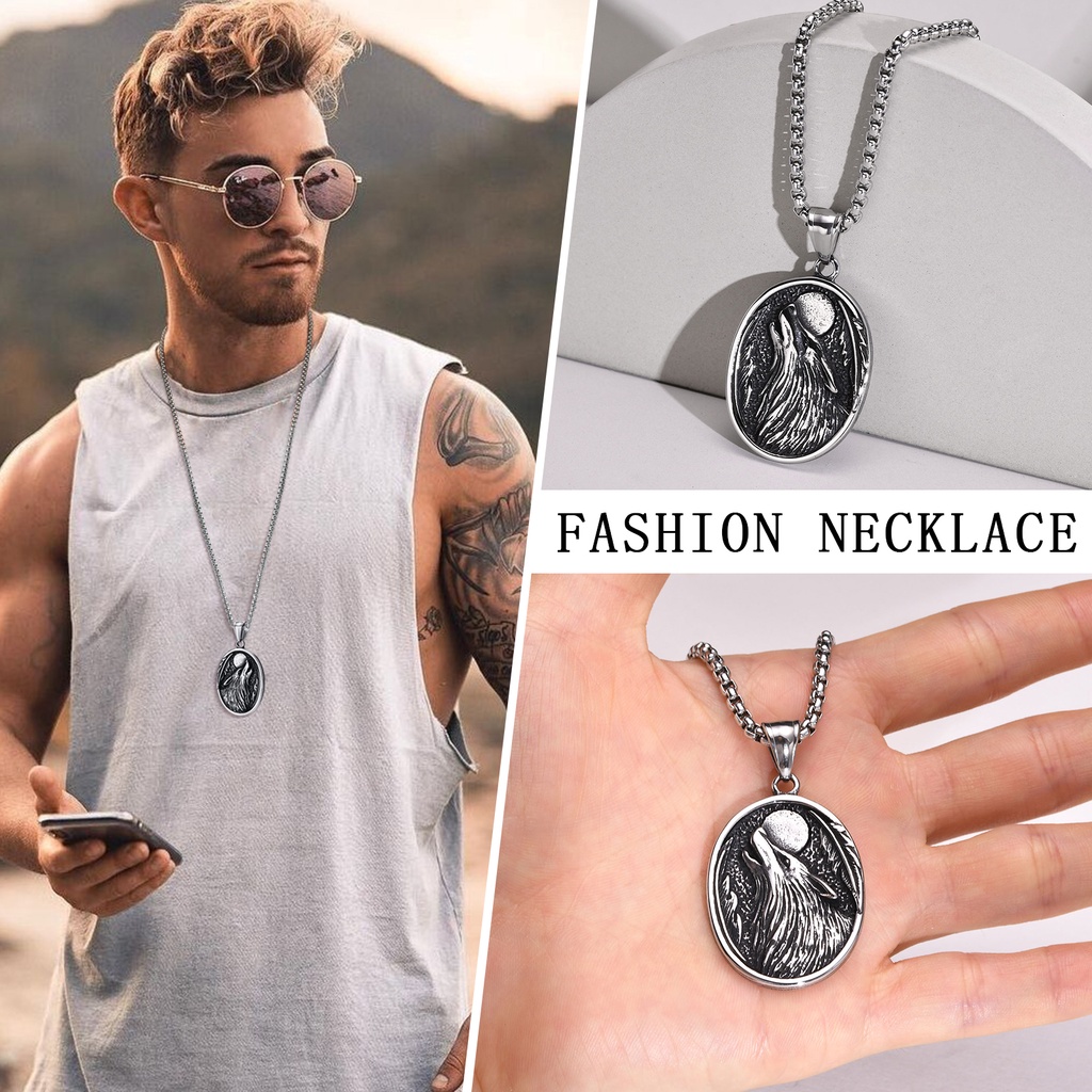 Vòng cổ Mặt Hình Đầu Sói Bằng Thép Không Gỉ Thời Trang Cho Nam