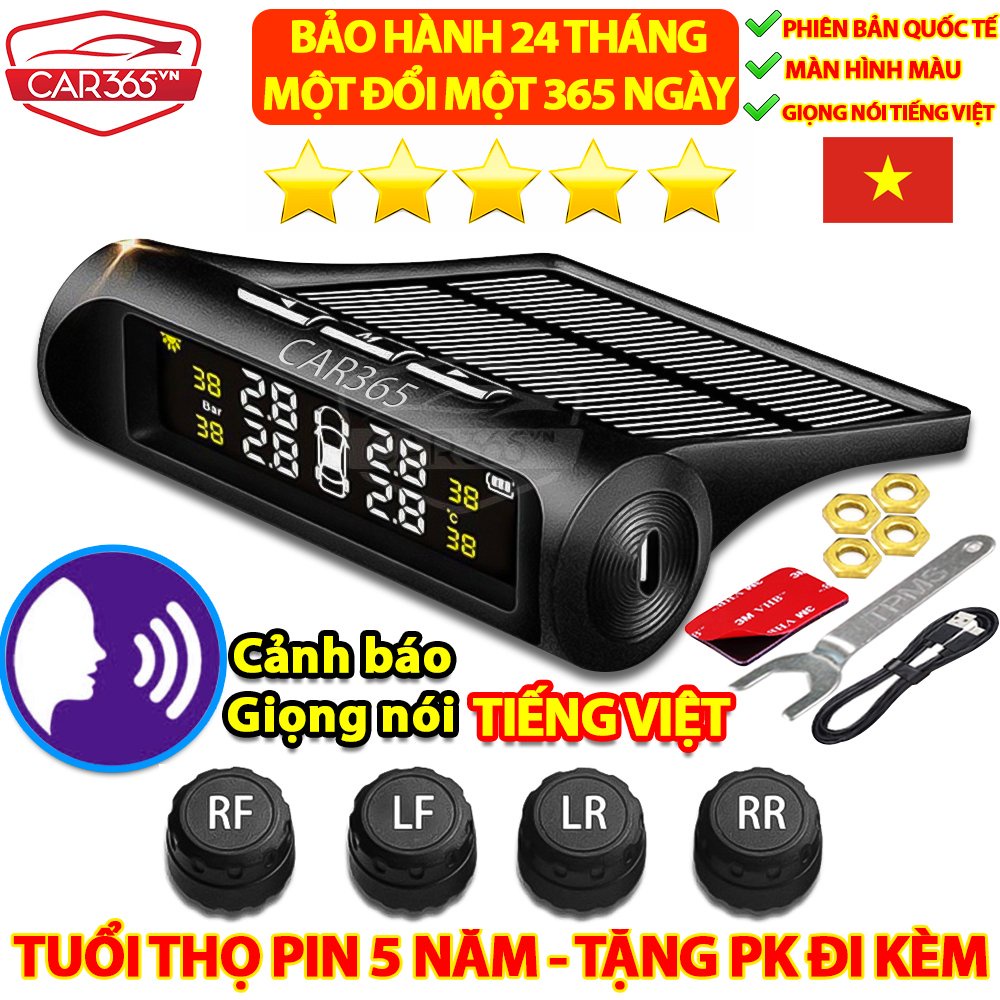 Cảm biến áp suất lốp ô tô xe hơi Car365vn TPMS Cao Cấp Tiếng Việt Van Ngoài Bản Quốc Tế Màn Hình Màu LCD Cao Cấp